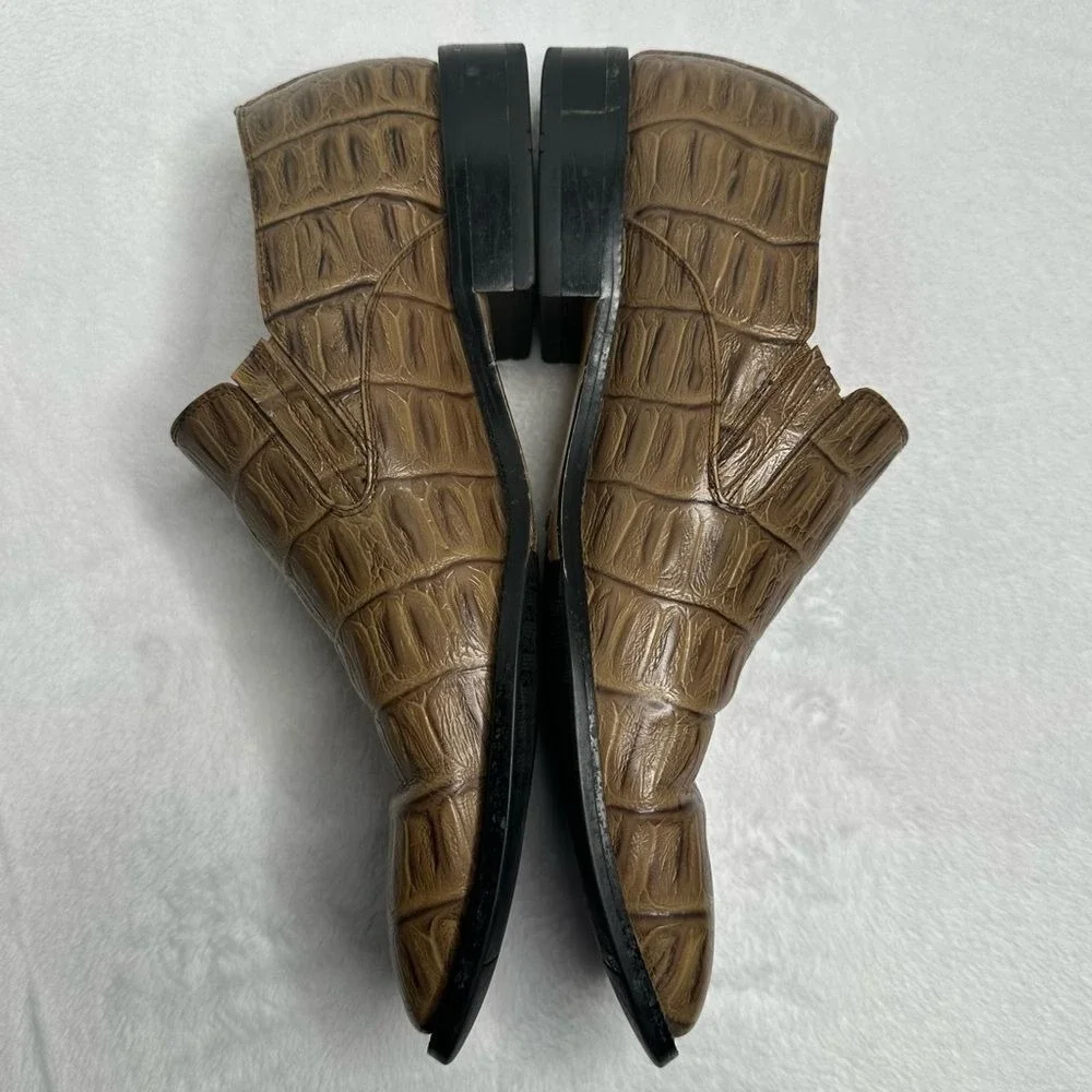 Brand Q Mens Brown Faux Croc Embossed Leather Loafers Square Toe ALO6601-92 9.5
